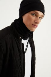 Siyah Erkek Balıkçı Style Pamuklu Kaşkorse, Terletmez, Ultra Hafif, Yumuşak Bere Boyunluk Takım - 6