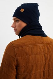 Lacivert Erkek Balıkçı Style Pamuklu Kaşkorse, Terletmez, Ultra Hafif, Yumuşak Bere Boyunluk Takım - 5