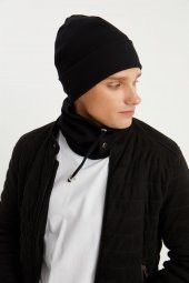 Siyah Erkek Balıkçı Style Pamuklu Kaşkorse, Terletmez, Ultra Hafif, Yumuşak Bere Boyunluk Takım - 7