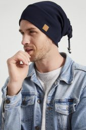 Lacivert Erkek Genç Elit Lacivert ip detaylı Şapka Bere -Spor, Rahat, %100 pamuklu kaşkorse, yerli üretim thumbnail 1