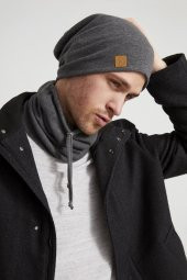 Füme Erkek Genç Businessman Füme ip detaylı Şapka Bere Boyunluk Takım Spor, Rahat, %100 pamuklu kaşkorse - 1