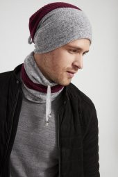 Bordo-Gri Erkek Genç Best of Butikgiz Bordo Gri Şapka Bere Boyunluk Takım -Spor, Rahat,pamuklu TERMAL - 3