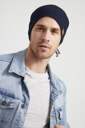 Lacivert Erkek Genç Elit Lacivert ip detaylı Şapka Bere -Spor, Rahat, %100 pamuklu kaşkorse, yerli üretim thumbnail 4