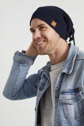 Lacivert Erkek Genç Elit Lacivert ip detaylı Şapka Bere -Spor, Rahat, %100 pamuklu kaşkorse, yerli üretim thumbnail 5