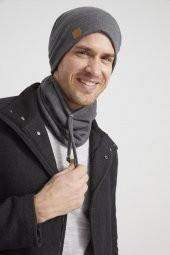 Füme Erkek Genç Businessman Füme ip detaylı Şapka Bere Boyunluk Takım Spor, Rahat, %100 pamuklu kaşkorse - 7