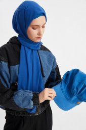 Gece Mavi Kadın Tesettür Multi Şifon İpeksi Şal ve Pamuklu Penye Vizör Şapka İkilisi - Rahat, Ekstra Hafif - 6
