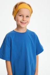 Hardal-Mavi Erkek Çocuk %100 Pamuklu Penye Oversize Mavi T-Shirt Yumuşak Hardal Bandana İKİLİ TAKIM  Trend Seri1 - 1