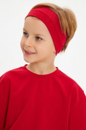 Kırmızı-Kırmızı Erkek Çocuk %100 Pamuklu Penye Oversize Kırmızı T-Shirt Yumuşak Bandana İKİLİ TAKIM  Trend Seri1 - 1