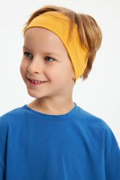 Hardal-Mavi Erkek Çocuk %100 Pamuklu Penye Oversize Mavi T-Shirt Yumuşak Hardal Bandana İKİLİ TAKIM  Trend Seri1 - 3