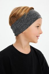 Füme Desenli-Siyah Erkek Çocuk %100 Pamuklu Penye Oversize Kamuflaj T-Shirt Yumuşak Bandana İKİLİ TAKIM  Trend Seri 2 - 3