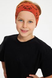 Kiremit Desenli-Siyah Erkek Çocuk %100 Pamuklu Penye Oversize Kamuflaj T-Shirt Yumuşak Bandana İKİLİ TAKIM  Trend Seri 2 - 1