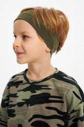 Haki-Kamuflaj Erkek Çocuk %100 Pamuklu Penye Oversize Kamuflaj T-Shirt Yumuşak Bandana İKİLİ TAKIM  Trend Seri 2 - 5