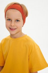 Kiremit-Hardal Erkek Çocuk %100 Pamuklu Penye Oversize Gri T-Shirt Yumuşak Lacivert Bandana 2'Lİ TAKIM  Trend Seri3 - 1