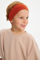 Kiremit-S.Kahve Erkek Çocuk %100 Pamuklu Penye Oversize Gri T-Shirt Yumuşak Lacivert Bandana 2'Lİ TAKIM  Trend Seri3 - 1