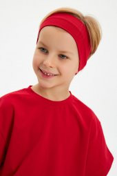 Kırmızı-Kırmızı Erkek Çocuk %100 Pamuklu Penye Oversize Kırmızı T-Shirt Yumuşak Bandana İKİLİ TAKIM  Trend Seri1 - 4