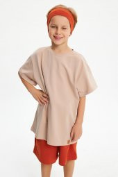 Kiremit-S.Kahve Erkek Çocuk %100 Pamuklu Penye Oversize Gri T-Shirt Yumuşak Lacivert Bandana 2'Lİ TAKIM  Trend Seri3 - 5