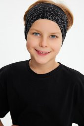 Siyah Desenli-Siyah Erkek Çocuk %100 Pamuklu Penye Oversize Kamuflaj T-Shirt Yumuşak Bandana İKİLİ TAKIM  Trend Seri 2 - 2