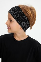 Siyah Desenli-Siyah Erkek Çocuk %100 Pamuklu Penye Oversize Kamuflaj T-Shirt Yumuşak Bandana İKİLİ TAKIM  Trend Seri 2 - 3