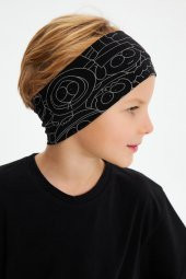 Siyah Desenli-Siyah Erkek Çocuk %100 Pamuklu Penye Oversize Kamuflaj T-Shirt Yumuşak Bandana İKİLİ TAKIM  Trend Seri 2 - 4