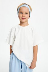 Bebe Mavi-Beyaz Erkek Çocuk %100 Pamuklu Penye Oversize Beyaz T-Shirt Yumuşak Mavi Bandana 2'Lİ TAKIM  Trend Seri3 - 3