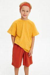 Kiremit-Hardal Erkek Çocuk %100 Pamuklu Penye Oversize Gri T-Shirt Yumuşak Lacivert Bandana 2'Lİ TAKIM  Trend Seri3 - 7
