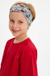 Gri Desenli-Kırmızı Erkek Çocuk %100 Pamuklu Penye Oversize Kırmızı T-Shirt Yumuşak Gri Bandana 2'Lİ TAKIM  Trend Seri 4 - 1