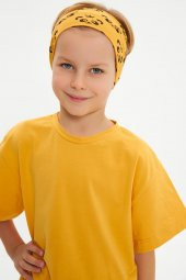 Hardal Desenli-Hardal Erkek Çocuk %100 Pamuklu Penye Oversize Hardal T-Shirt Yumuşak Bandana 2'Lİ TAKIM  Trend Seri 4 - 1