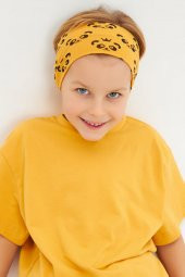 Hardal Desenli-Hardal Erkek Çocuk %100 Pamuklu Penye Oversize Hardal T-Shirt Yumuşak Bandana 2'Lİ TAKIM  Trend Seri 4 - 2