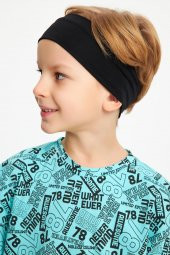 Lacivert-Turquaz Desenli Erkek Çocuk %100 Pamuklu Oversize Turquaz Desenli T-Shirt Yumuşak Lacivert Bandana 2'Lİ TAKIM Seri5 - 1