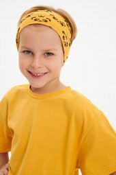 Hardal Desenli-Hardal Erkek Çocuk %100 Pamuklu Penye Oversize Hardal T-Shirt Yumuşak Bandana 2'Lİ TAKIM  Trend Seri 4 - 3