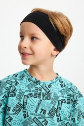 Lacivert-Turquaz Desenli Erkek Çocuk %100 Pamuklu Oversize Turquaz Desenli T-Shirt Yumuşak Lacivert Bandana 2'Lİ TAKIM Seri5 - 2