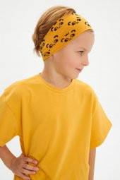 Hardal Desenli-Hardal Erkek Çocuk %100 Pamuklu Penye Oversize Hardal T-Shirt Yumuşak Bandana 2'Lİ TAKIM  Trend Seri 4 - 5