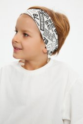 Beyaz Desenli-Beyaz Erkek Çocuk %100 Pamuklu Penye Oversize Beyaz T-Shirt Yumuşak Bandana 2'Lİ TAKIM  Trend Seri 4 - 3