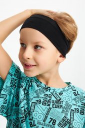 Lacivert-Turquaz Desenli Erkek Çocuk %100 Pamuklu Oversize Turquaz Desenli T-Shirt Yumuşak Lacivert Bandana 2'Lİ TAKIM Seri5 - 4