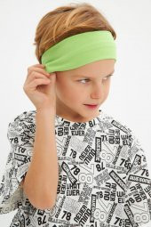 Yeşil Beyaz Desenli Erkek Çocuk %100 Pamuklu Penye Oversize Beyaz Desenli T-Shirt Yumuşak Yeşil Bandana 2'Lİ TAKIM Seri5 - 3