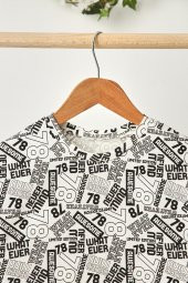 Yeşil Beyaz Desenli Erkek Çocuk %100 Pamuklu Penye Oversize Beyaz Desenli T-Shirt Yumuşak Yeşil Bandana 2'Lİ TAKIM Seri5 - 7