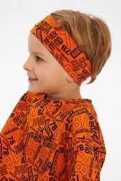 Turuncu Desenli Erkek Çocuk %100 Pamuklu Penye Oversize Gri Desenli T-Shirt Yumuşak Bandana 2'Lİ TAKIM Trend Seri 5 - 4