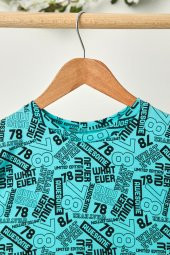 Turquaz Desenli Erkek Çocuk %100 Pamuklu Penye Oversize Gri Desenli T-Shirt Yumuşak Bandana 2'Lİ TAKIM Trend Seri 5 - 7