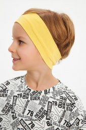 Sarı-Beyaz Desenli Erkek Çocuk %100 Pamuklu Penye Oversize Beyaz Desenli T-Shirt Yumuşak Sarı Bandana 2'Lİ TAKIM Seri5 - 3