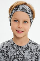 Gri-Gri Desenli Erkek Çocuk %100 Pamuklu Penye Oversize Gri Desenli T-Shirt Yumuşak Bandana 2'Lİ TAKIM Trend Seri 5 - 4