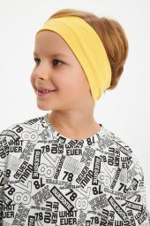 Sarı-Beyaz Desenli Erkek Çocuk %100 Pamuklu Penye Oversize Beyaz Desenli T-Shirt Yumuşak Sarı Bandana 2'Lİ TAKIM Seri5 - 4