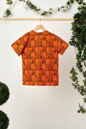 Turuncu Desenli Erkek Çocuk %100 Pamuklu Penye Oversize Gri Desenli T-Shirt Yumuşak Bandana 2'Lİ TAKIM Trend Seri 5 - 8