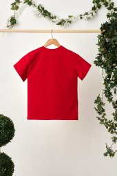 Kırmızı Erkek Çocuk Kısa Kollu Bisiklet Yaka Terletmez, Yumuşak Rahat %100 Pamuklu Penye T-Shirt - 2