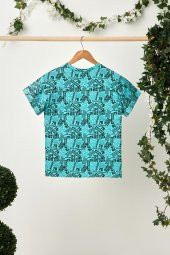 Turkuaz Erkek Çocuk Kısa Kollu Desenli Bisiklet Yaka Terletmez, Yumuşak Rahat %100 Pamuklu Penye T-Shirt - 2