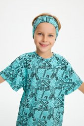 Turkuaz Erkek Çocuk Kısa Kollu Desenli Bisiklet Yaka Terletmez, Yumuşak Rahat %100 Pamuklu Penye T-Shirt - 7