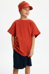 Kiremit Erkek Çocuk Kısa Kollu Bisiklet Yaka Terletmez, Yumuşak Rahat %100 Pamuklu Penye T-Shirt - 7
