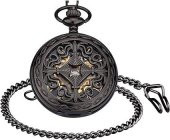 Valkyrie Vintage Kutulu Köstekli Kurmalı Mekanik Chrome İskelet Saat - Hediyelik Cep Saati - Retro - 1