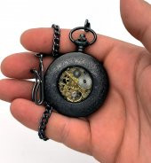 Valkyrie Vintage Kutulu Köstekli Kurmalı Mekanik Chrome İskelet Saat - Hediyelik Cep Saati - Retro - 5