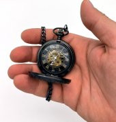 Valkyrie Vintage Kutulu Köstekli Kurmalı Mekanik Chrome İskelet Saat - Hediyelik Cep Saati - Retro - 7