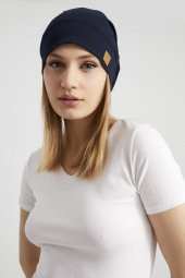 Kadın Lacivert, ip detaylı özel tasarım 4 mevsim Şapka Bere Buff -Ultra yumuşak doğal penye - 5